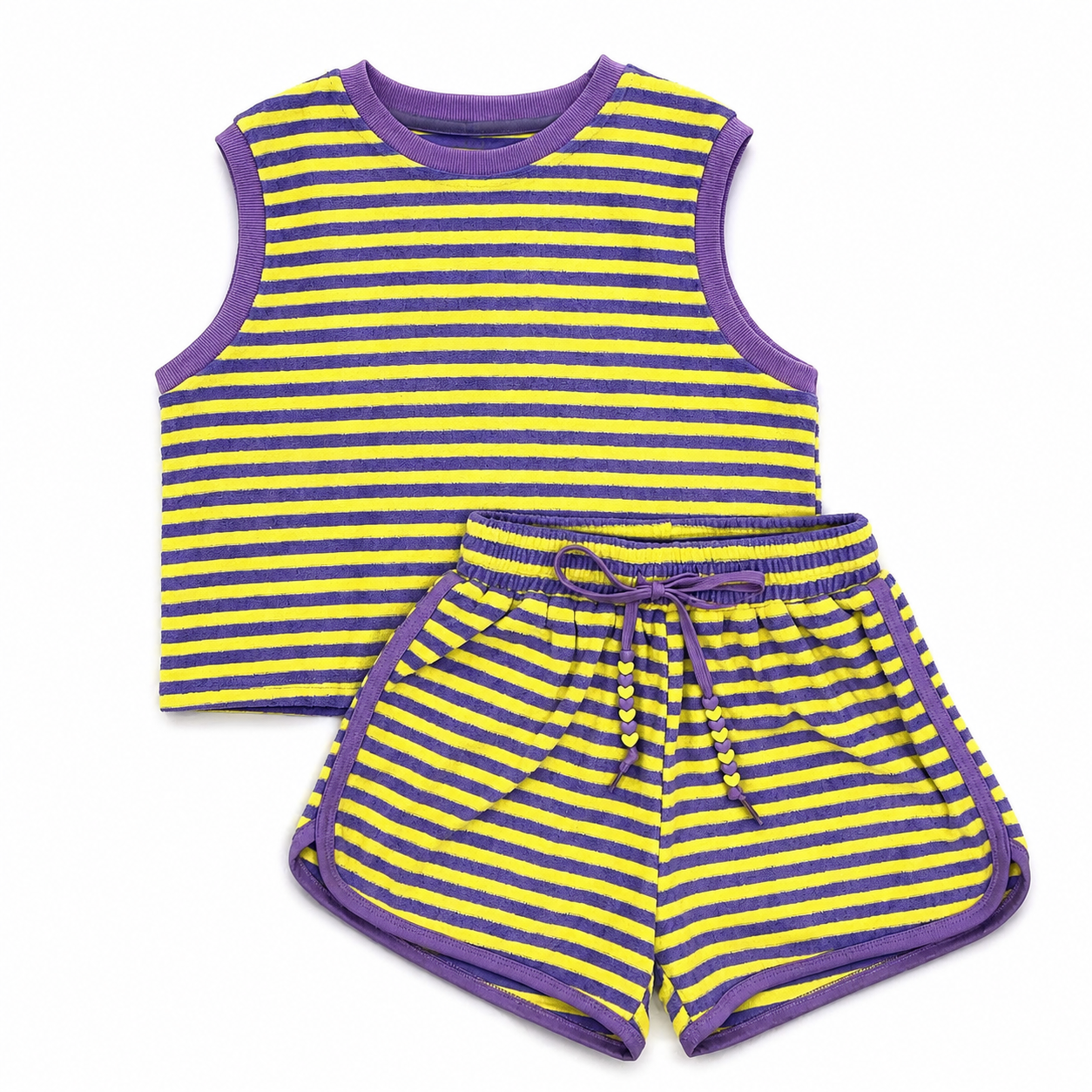 Purple & Yellow Striped Terry Short Set
