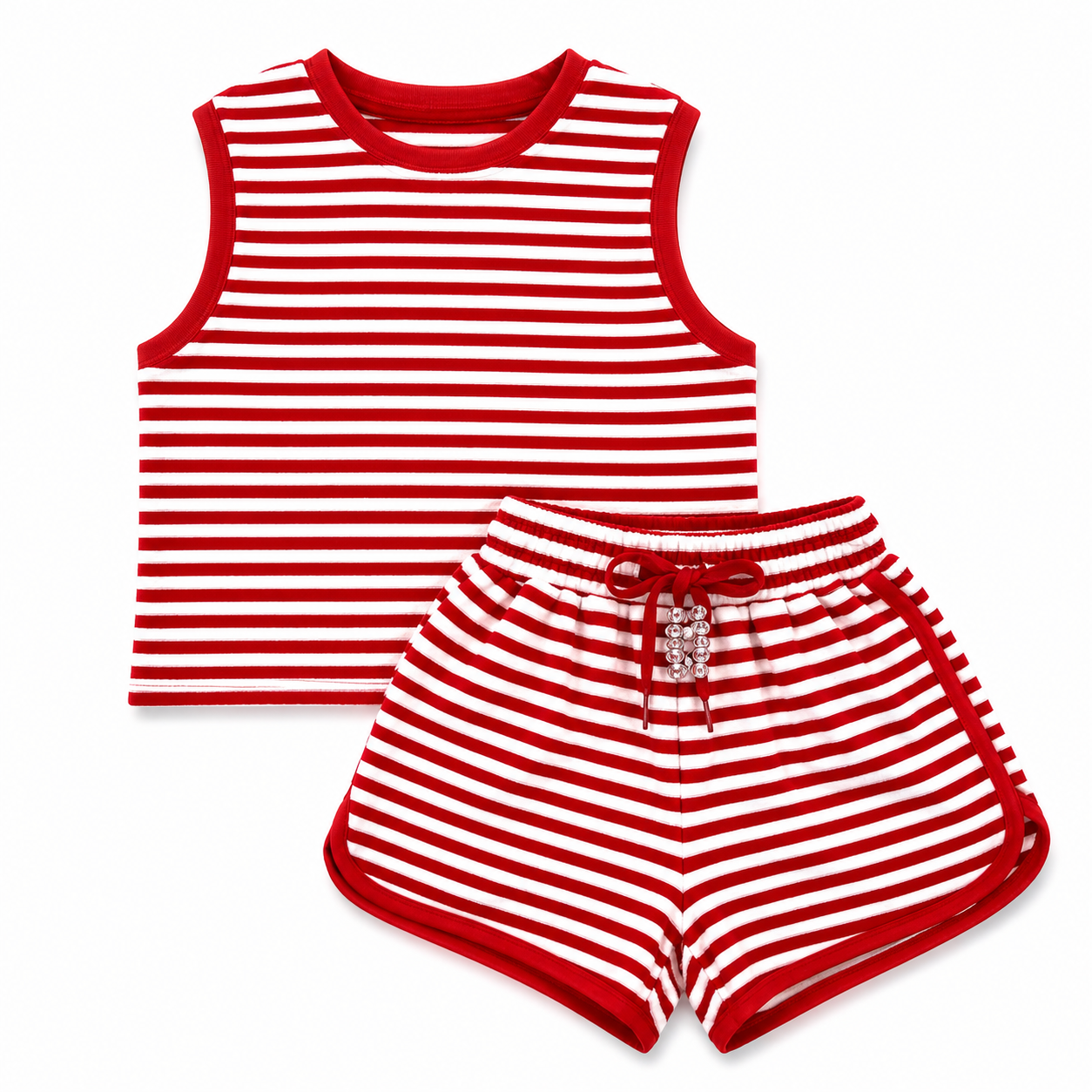 Red & White Striped Terry Short Set