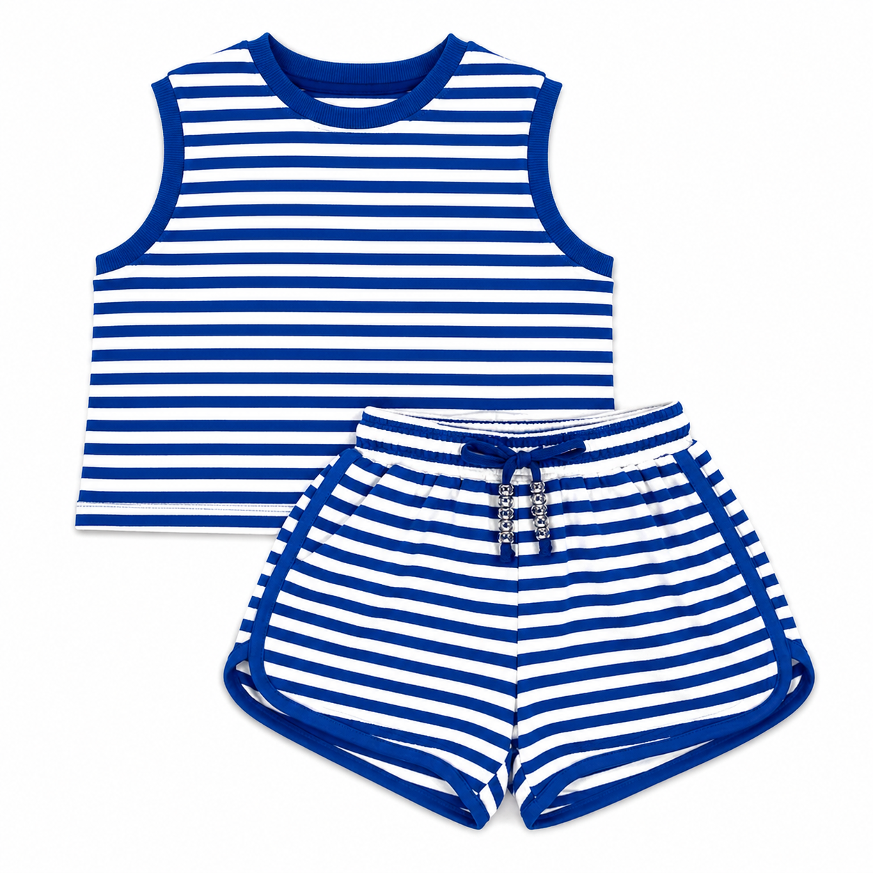 Blue & White Striped Terry Short Set