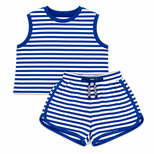 Blue & White Striped Terry Short Set