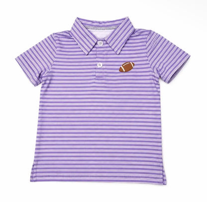 Purple & White Striped Football Polo