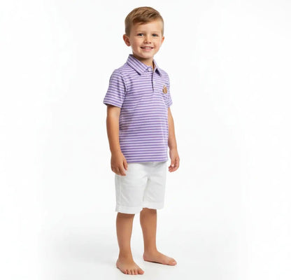 Purple & White Striped Football Polo