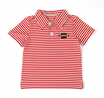 Red & White Striped Football Polo