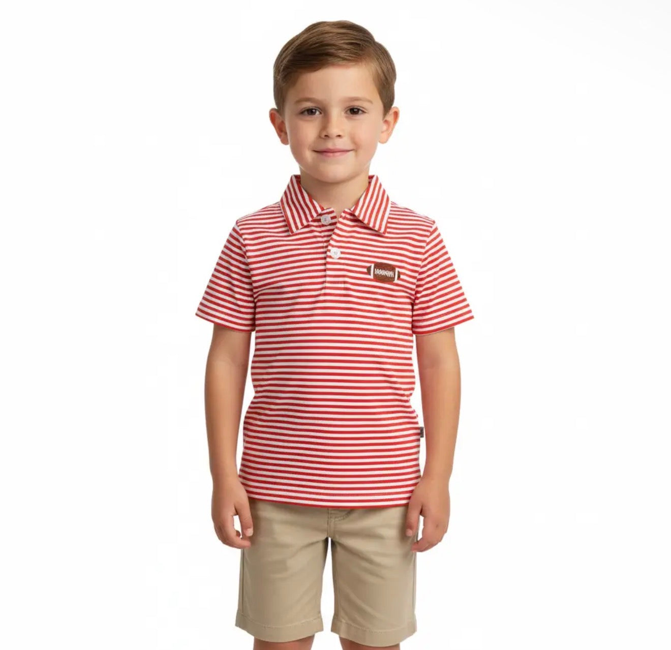 Red & White Striped Football Polo