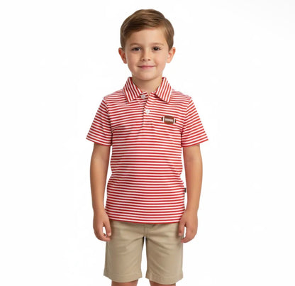 Red & White Striped Football Polo