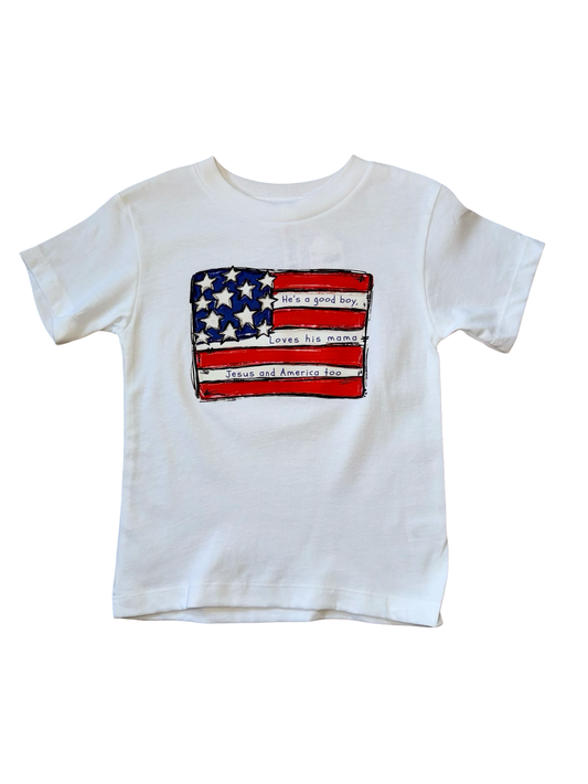 Fourth Of July Boys "Loves His Mama Jesus And America Too" Tee