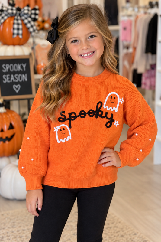Halloween Orange Spooky Ghost Sweater