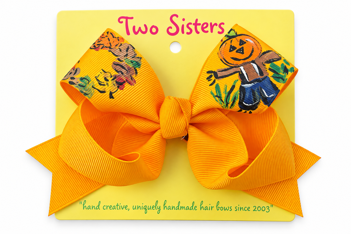Two Sisters Halloween Pumpkin Scarecrow Bow