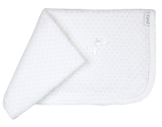 Paty Knited White With Bow Blanket