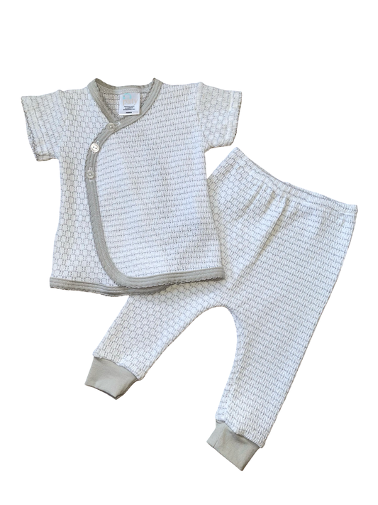 Paty Knitted White with Gray Trim Short Sleeve Top with Pants