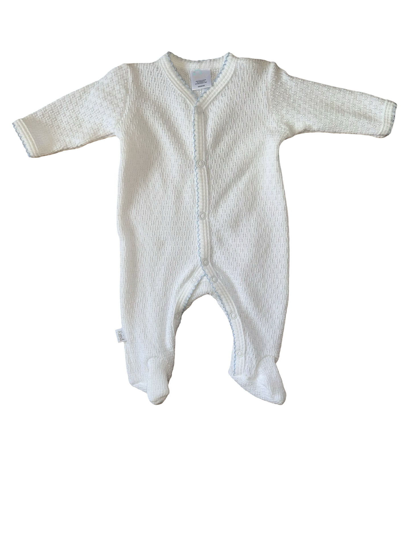Baby Teske Registry Paty White Knitted Footie Pajama With Blue Trim