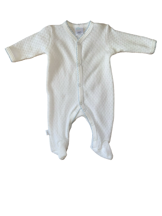 Baby Teske Registry Paty White Knitted Footie Pajama With Blue Trim