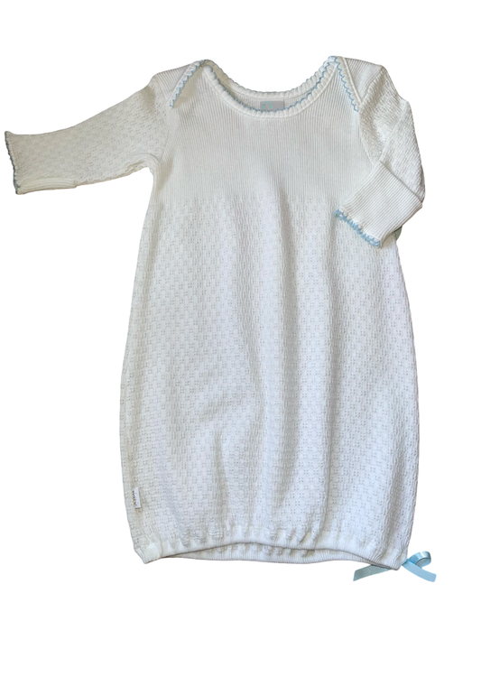 Paty White Knitted Gown with Blue Stitching