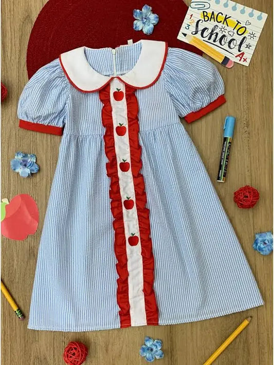 Smocked Back To School Apple Striped Dress