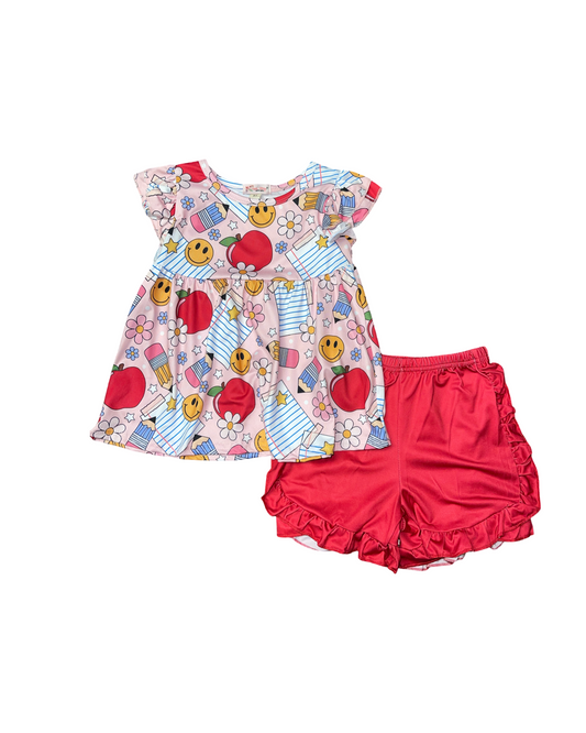 Back To School Smiley Face & Notebook Short Set