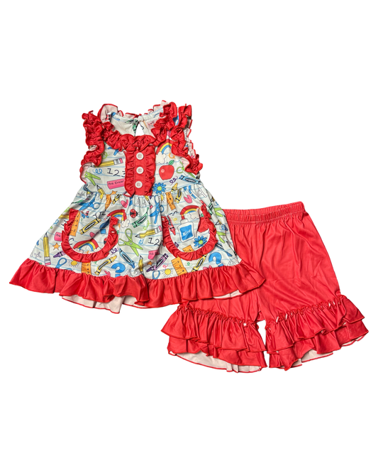 Back To School School Supply Ruffle Set With Pockets