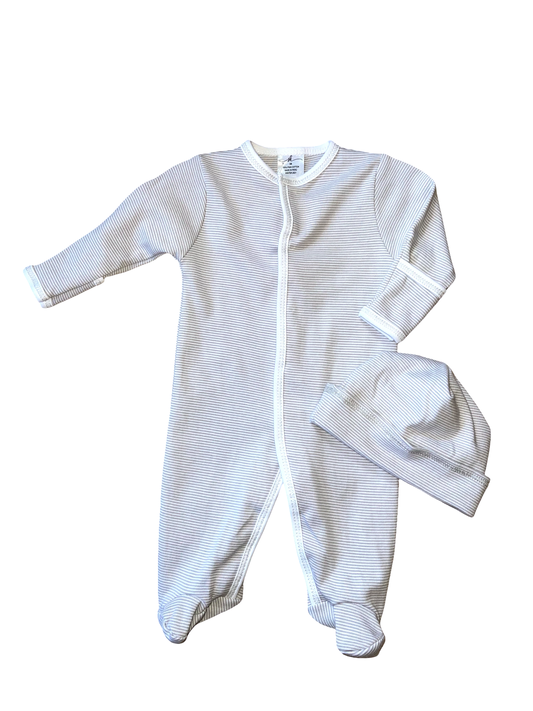 Silver Striped Footie With Hat