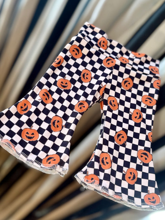 Halloween Pumpkin Checkered Bell Bottoms
