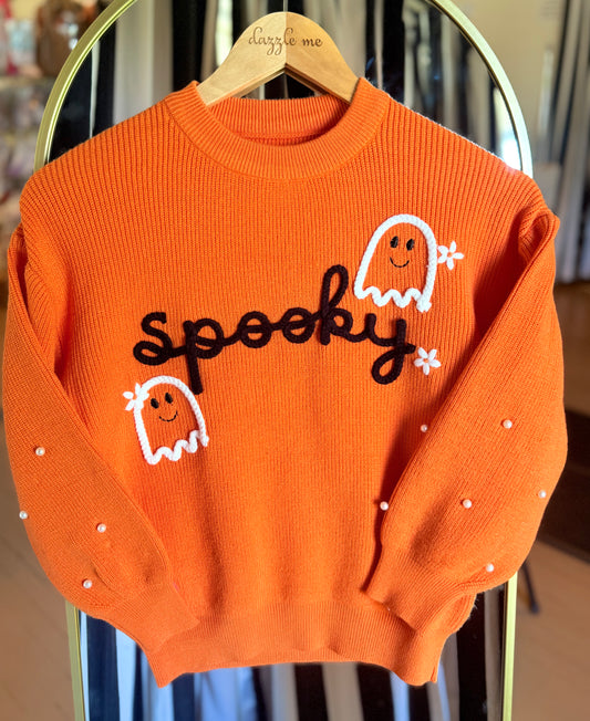Halloween Orange Spooky Ghost Sweater