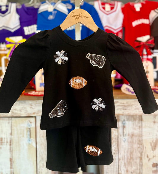 Black Sequin Cheer Short Set