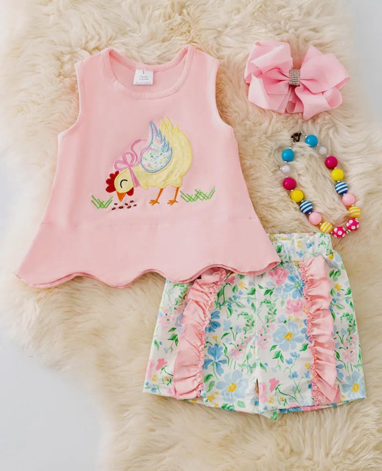 Ruffle Floral Chicken Short Set