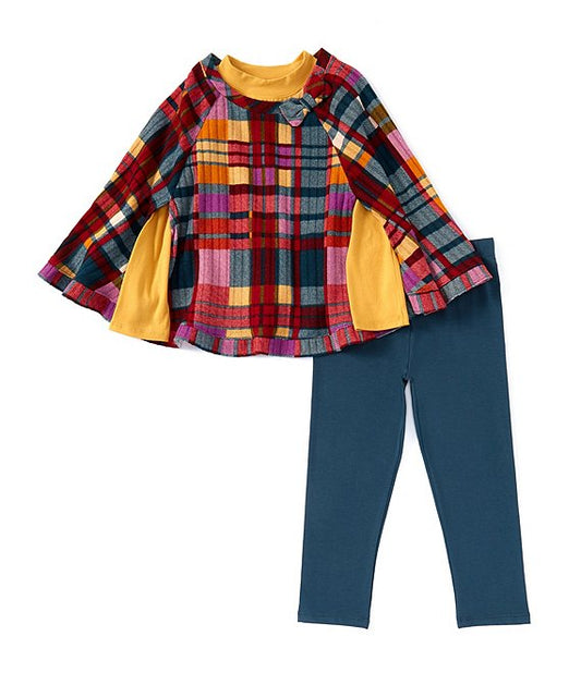 Plaid 3 Piece Poncho Set