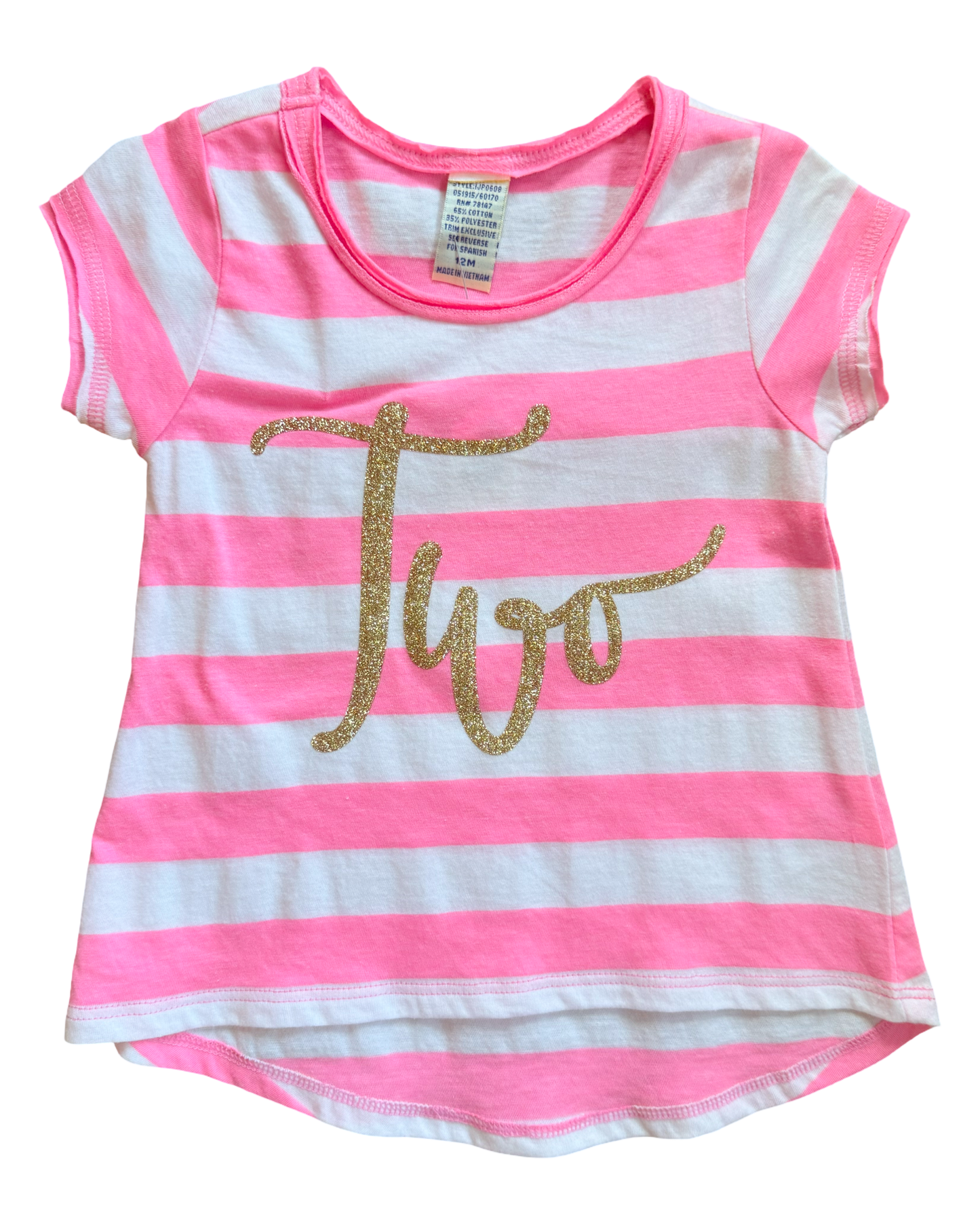 Neon Pink Striped Two Birthday Tee
