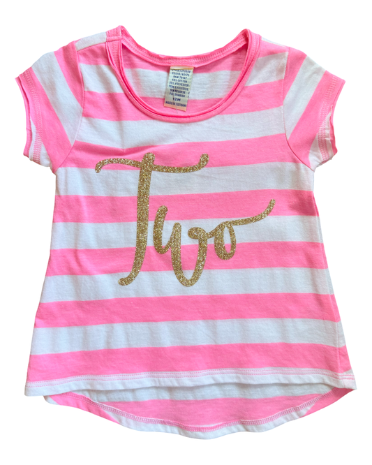 Neon Pink Striped Two Birthday Tee