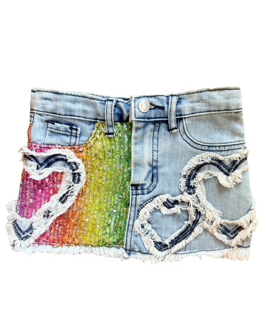 Baby Sarah Rainbow Sequin Denim Skirt