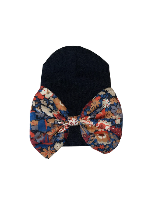 ILY Bean Black Hat With Floral Bow