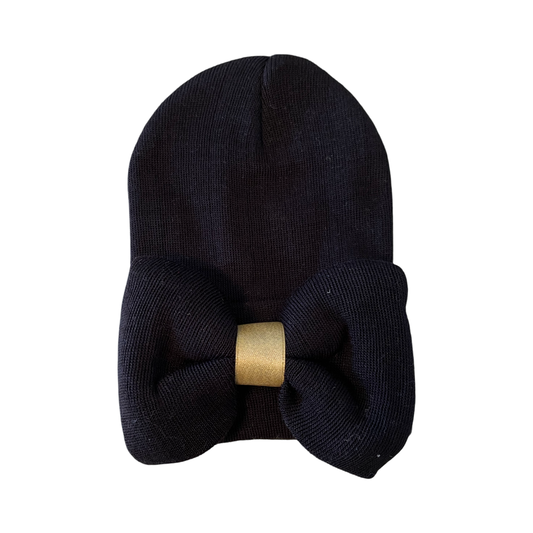 ILY Bean Black Beanie With Black Bow/ Gold Ascents