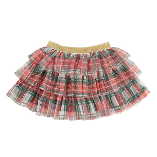 Sweet Wink Christmas Plaid Tulle Skirt with Matching Bow