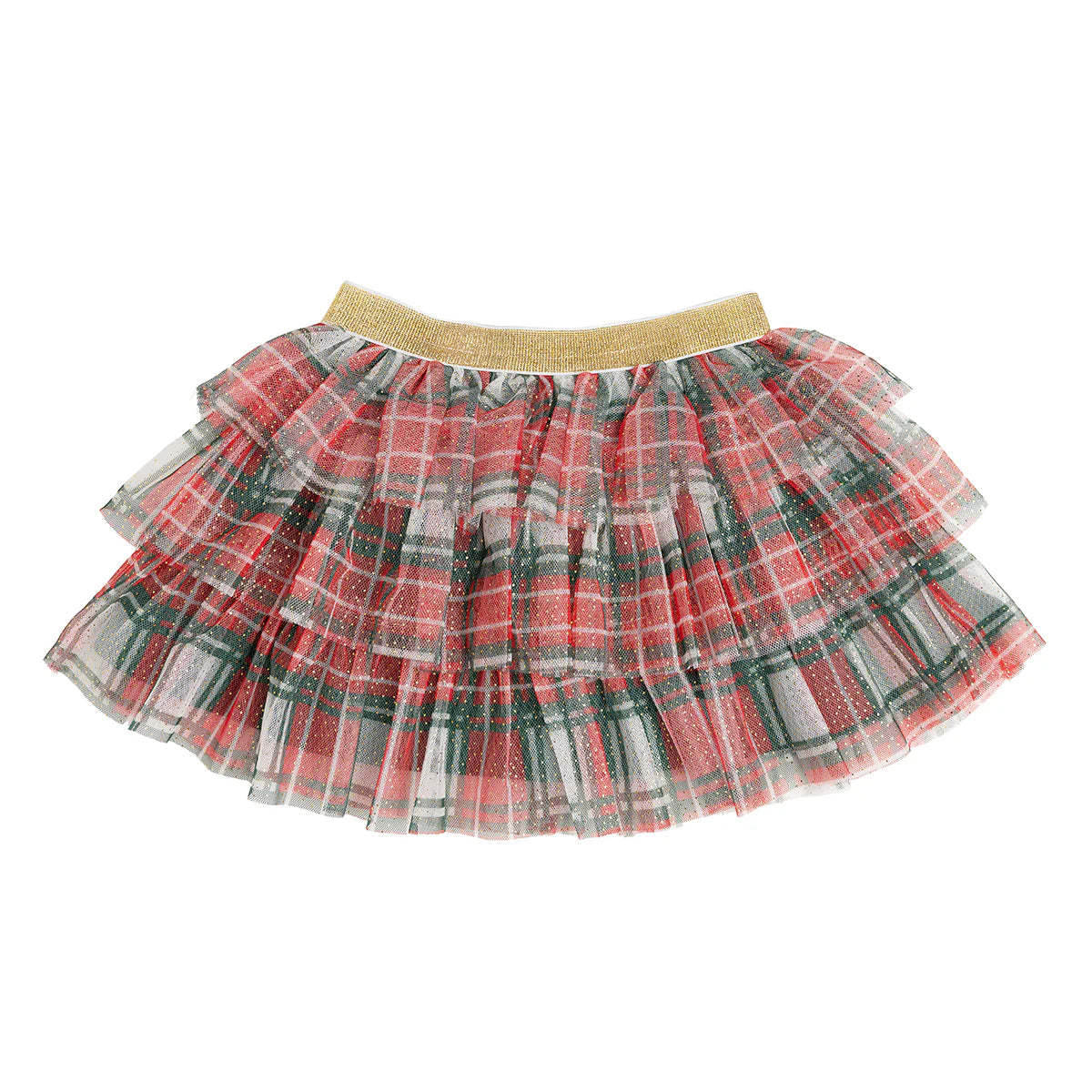 Sweet Wink Christmas Plaid Tulle Skirt with Matching Bow