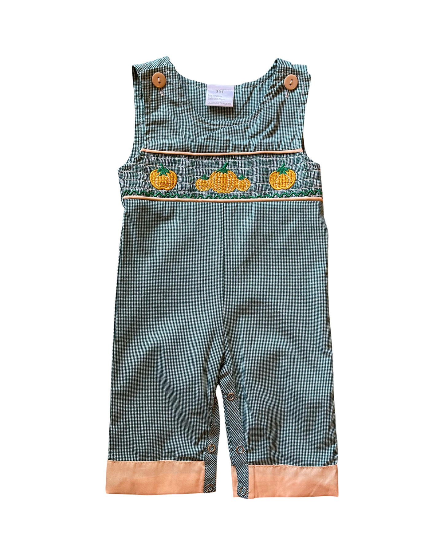 Boys Turquoise Thanksgiving Smocked Jon Jons with Pumpkins