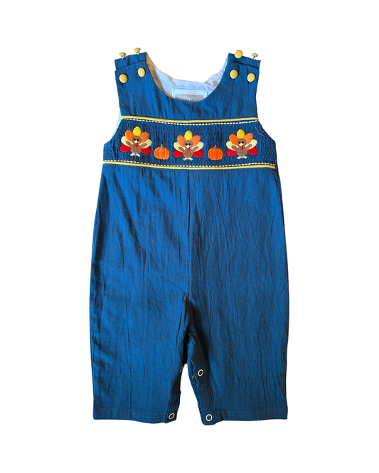 Boys Turquoise Thanksgiving Jon Jons with Turkey & Pumpkin