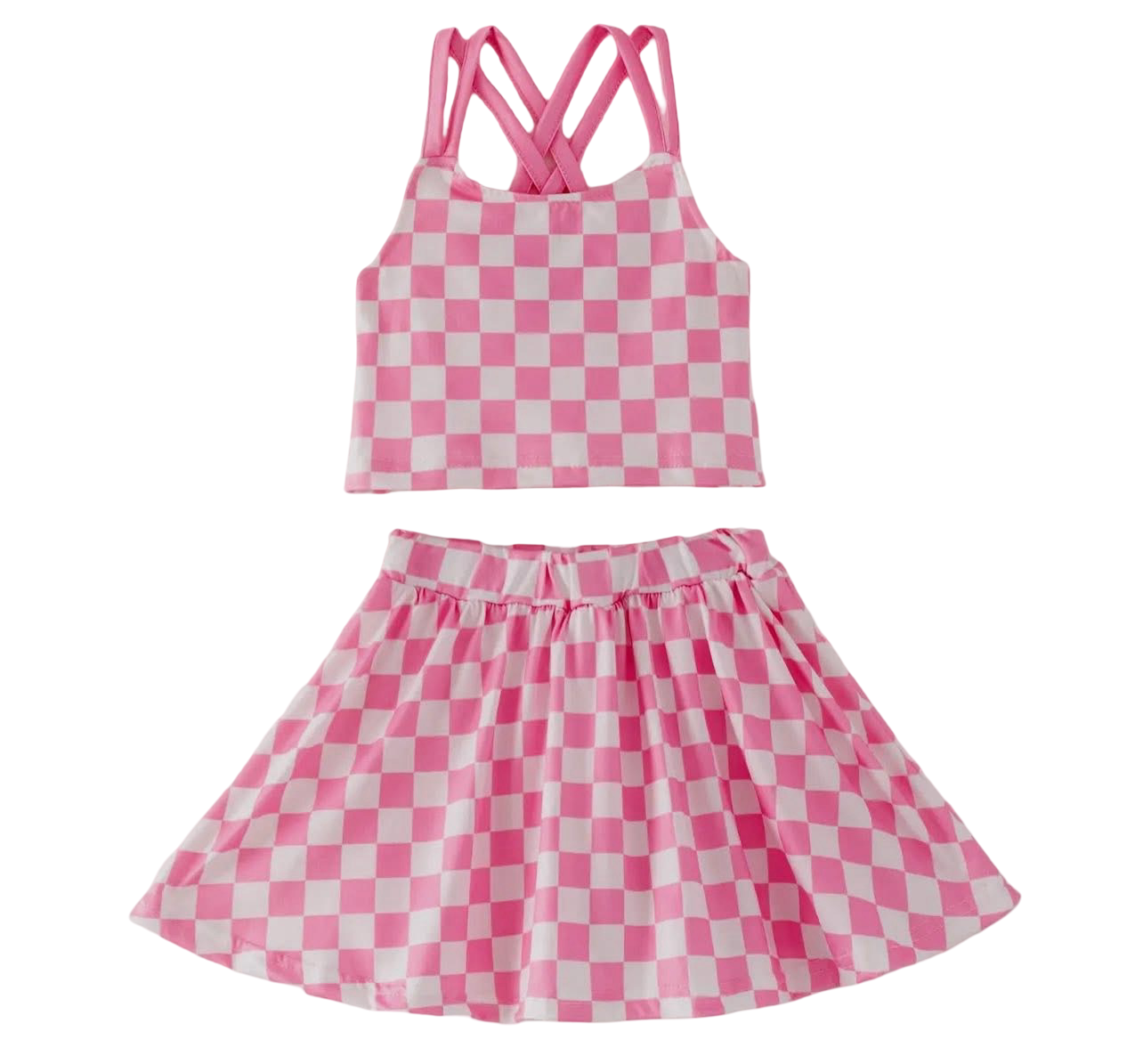 Girls Pink Checkered Gym Set