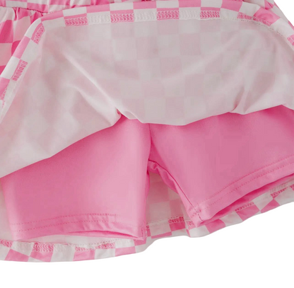 Girls Pink Checkered Gym Set