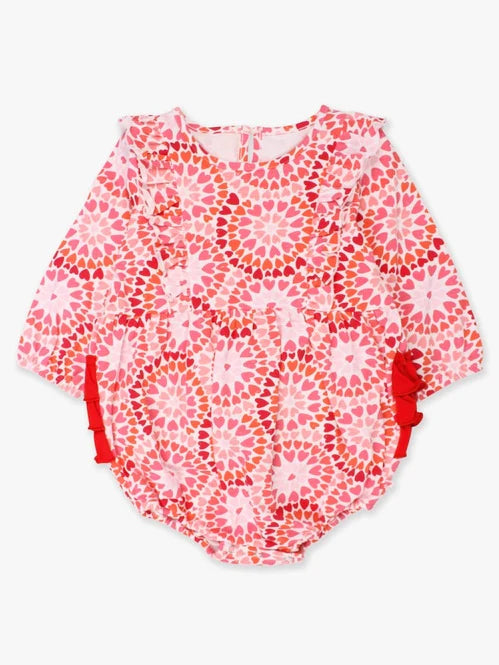 RuffleButts Valentines Pink Hearts Romper