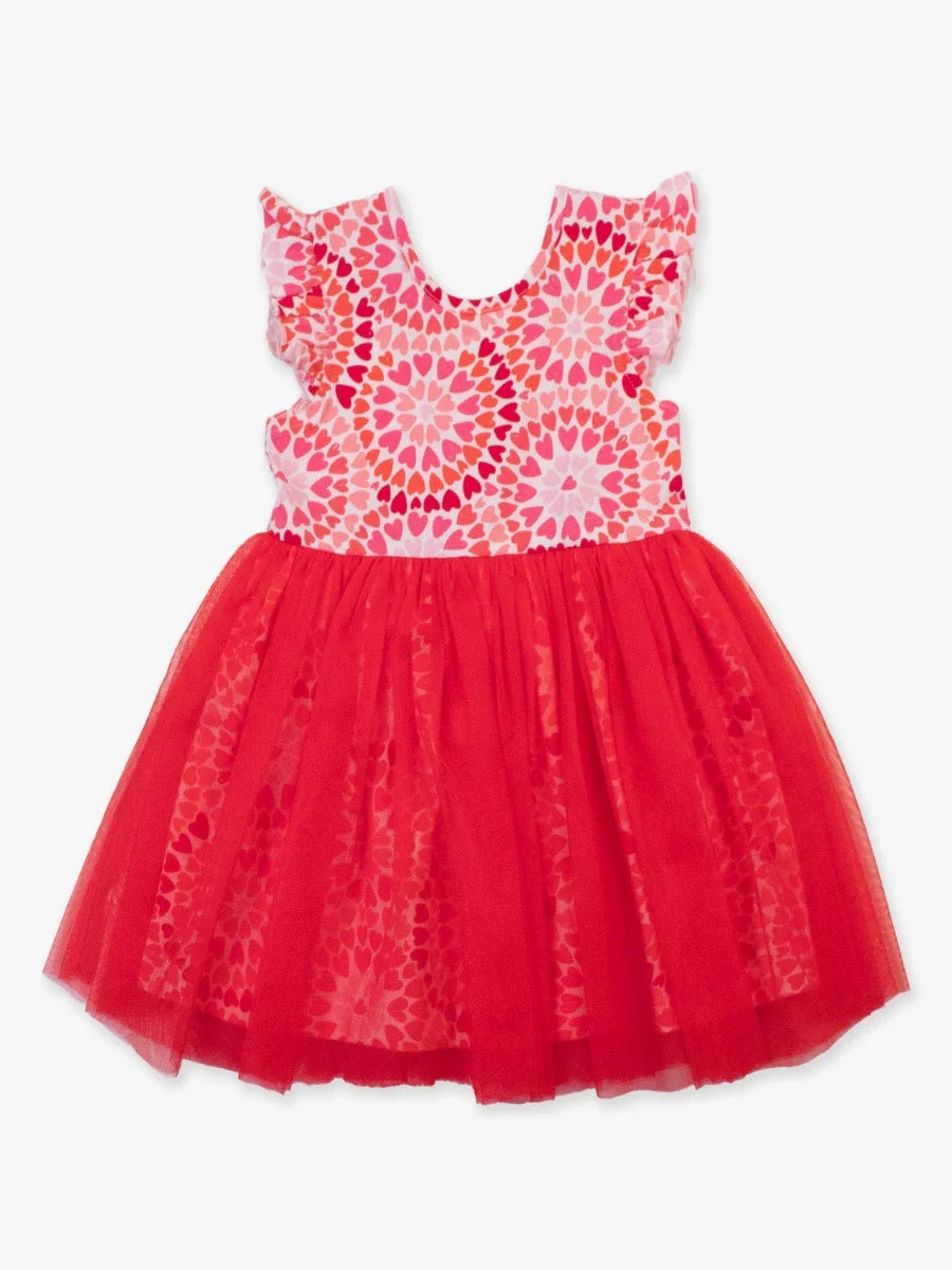 RuffleButts Valentines Pink Hearts Tulle Dress