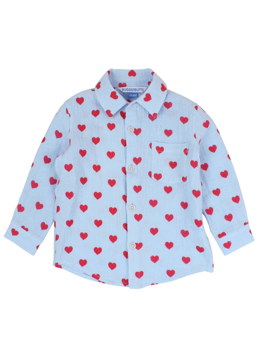 RuffleButts Valentines Heart Cotton Button Down Shirt