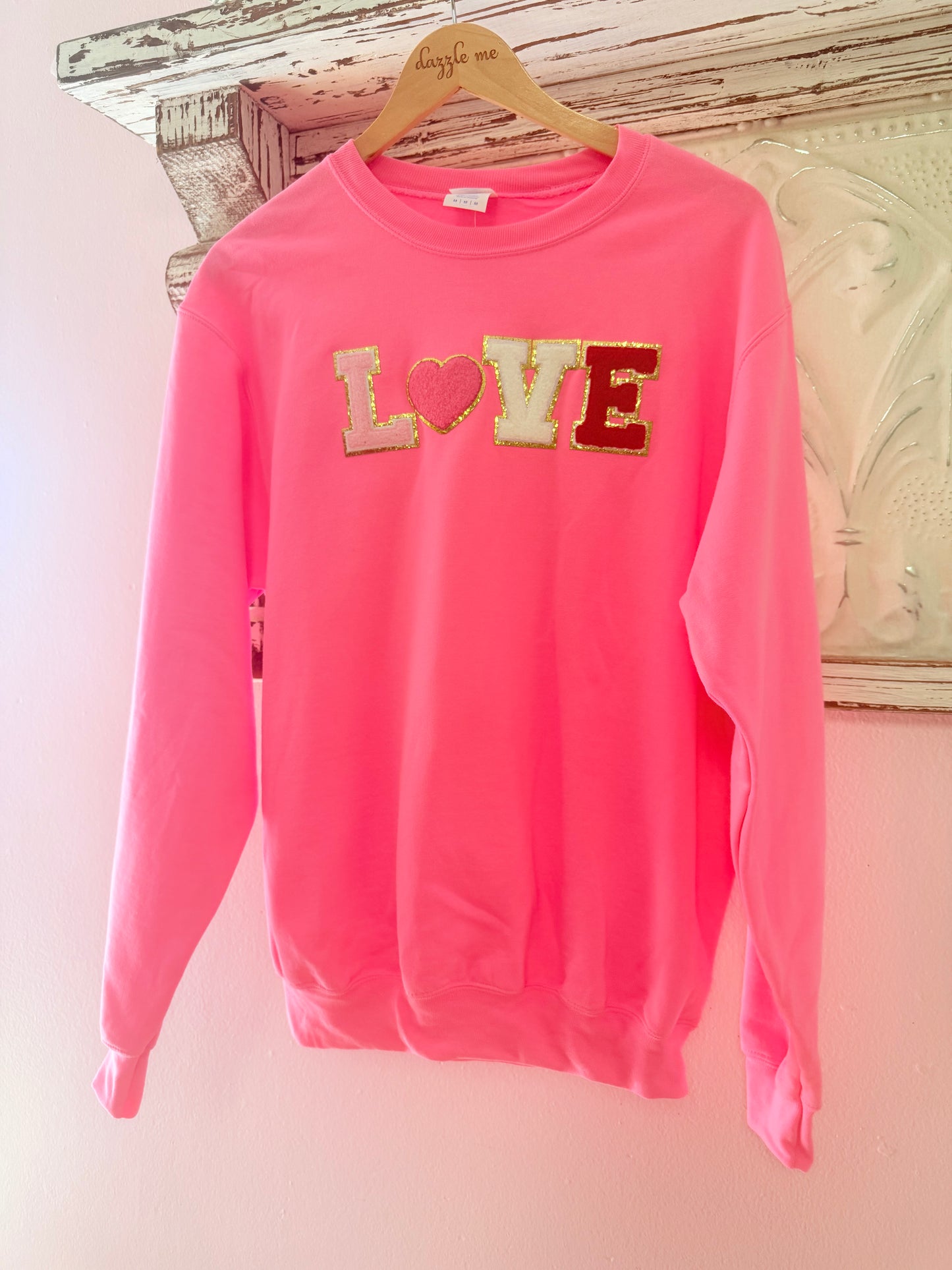 Women’s Pink Love Patched Valentines Sweatshirt