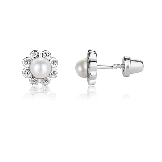 Cherished Moments White Pearl Button Earrings