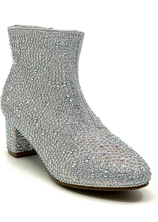 Silver Rhinestone Regular Heel Ankle Booties