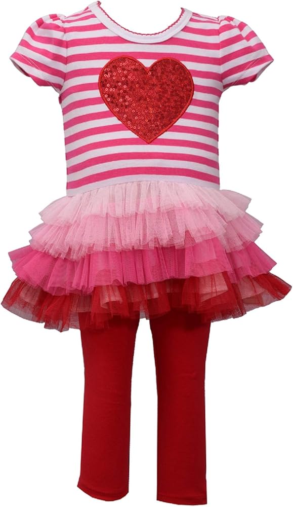Bonnie Jean Valentines Sequin Heart Striped Pants Set