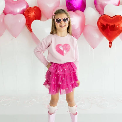 Sweet Wink Sequin Heart Patched Valentine Sweatshirt