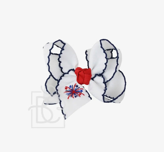 Fourth of July Embroidered Fireworks 5.5" Alligator Clip Bow