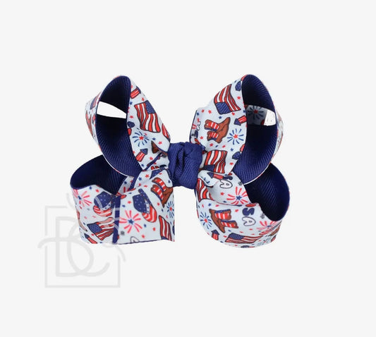 Fourth of July Boots & Hat 5.5" Alligator Clip Bow