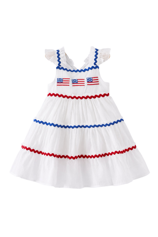 Rylee Faith Fourth of July Flag Tiered Ruffle Dress