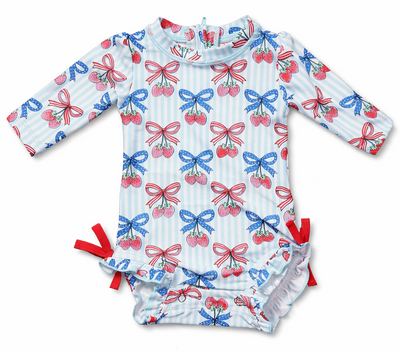 Fourth of July Berries & Bows Long Sleeve Swimsuit