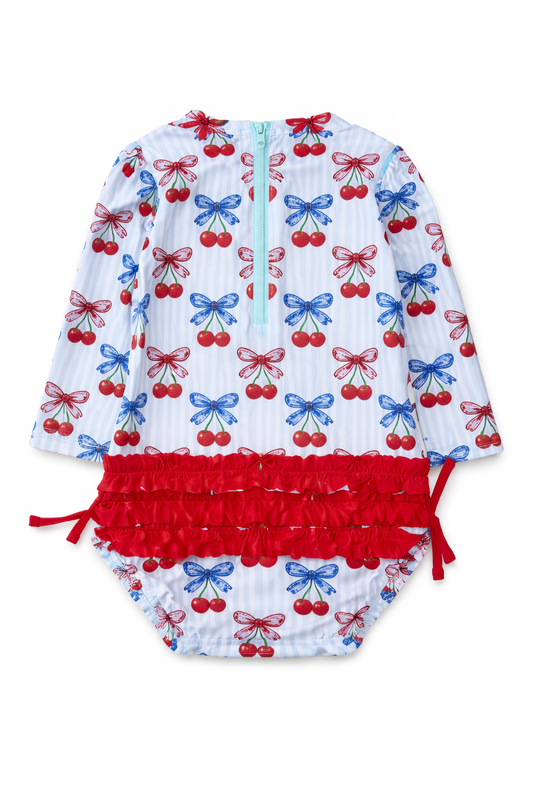 Fourth of July Berries & Bows Long Sleeve Swimsuit